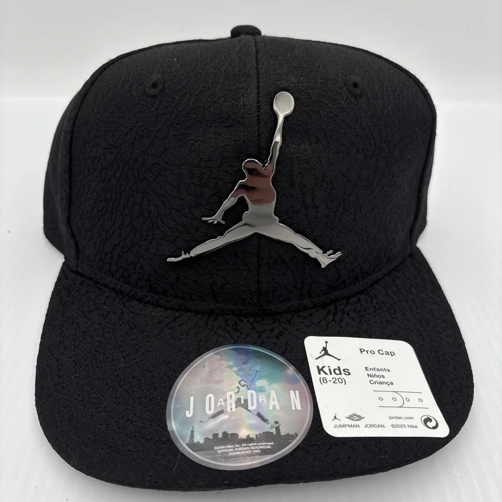 Jordan Jumpman Black Baseball Pro Cap Snapback Metal Logo Kids 8-20